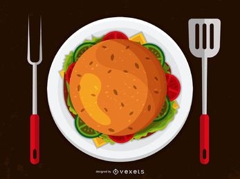 Ilustración de utensilios de hamburguesa y parrilla
