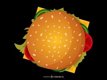 Ilustração da vista superior do hambúrguer