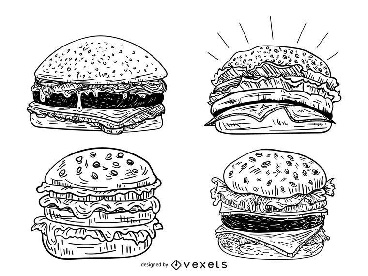 Conjunto de hamburguesa de croquis Conjunto de hamburguesa de croquis