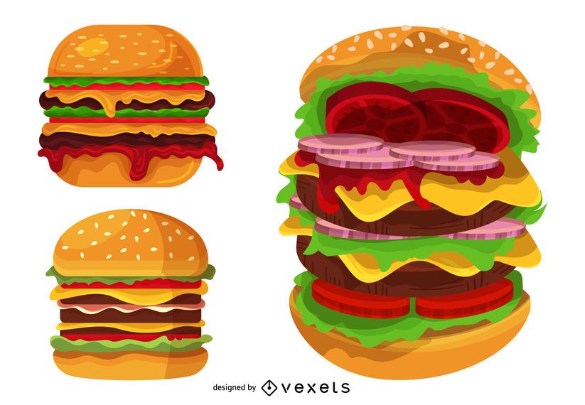 Conjunto de ilustración de hamburguesa grande Conjunto de ilustración de hamburguesa grande