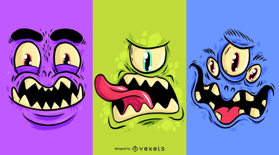 Conjunto de dibujos animados de cara de monstruo Conjunto de dibujos animados de cara de monstruo