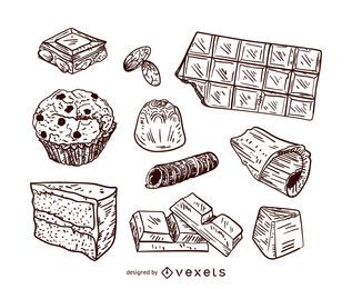 Conjunto de ilustração de sobremesas de chocolate Conjunto de ilustração de sobremesas de chocolate
