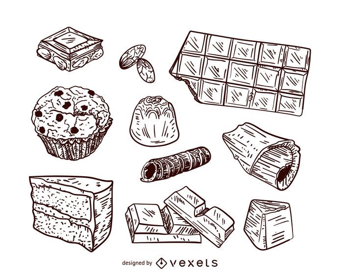 Chocolate desserts illustration set Chocolate desserts illustration set