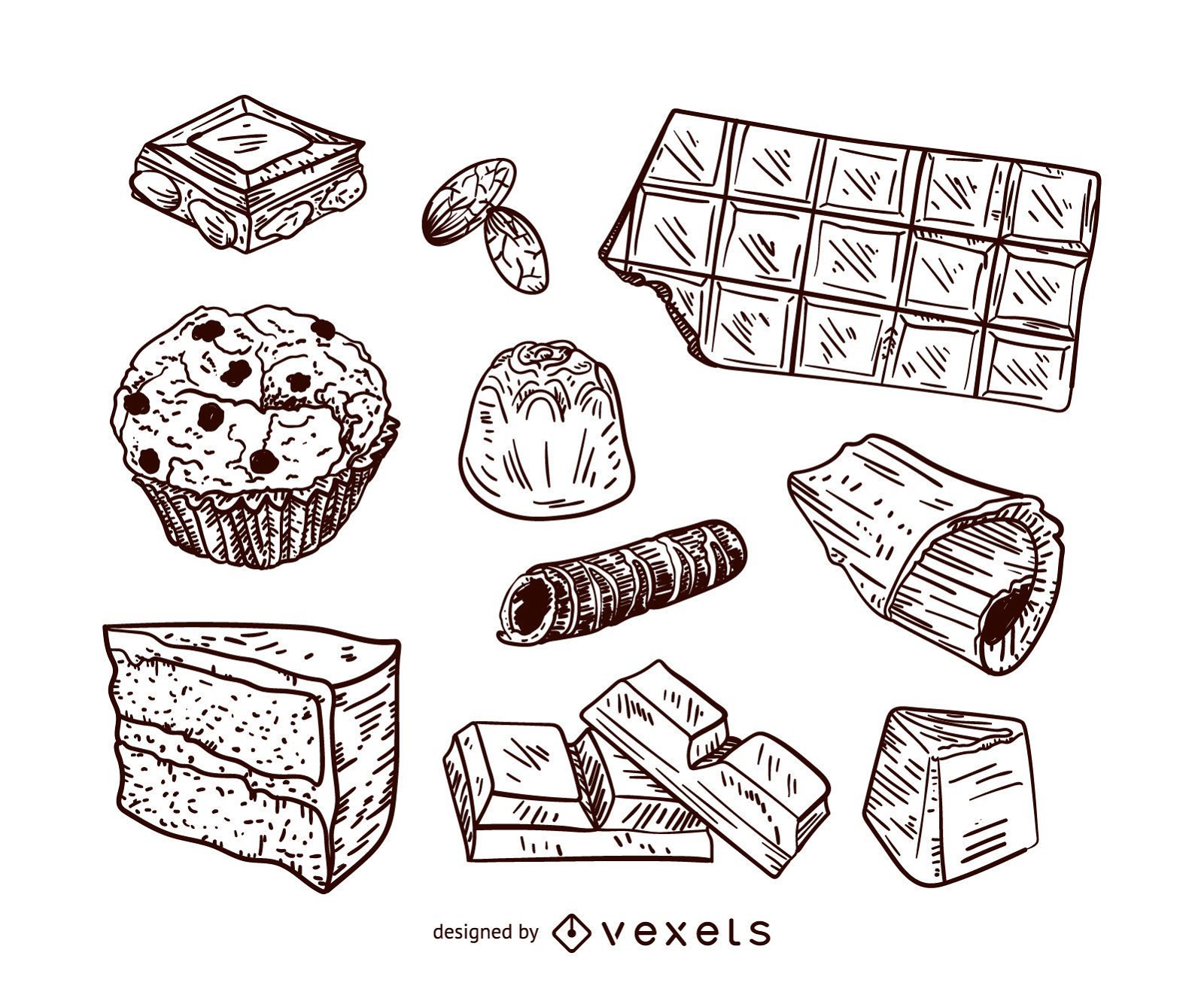Conjunto de ilustração de sobremesas de chocolate