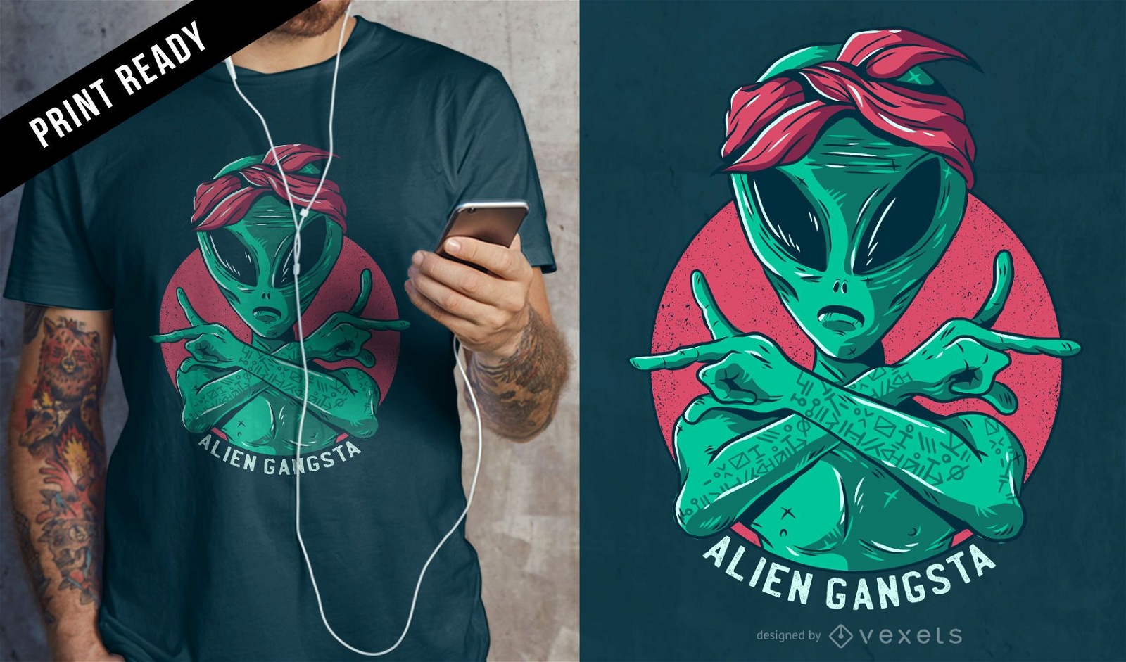 Design de camiseta gangsta alien?gena
