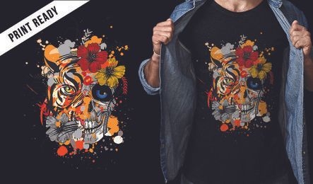 Design de camiseta de tigre e caveira