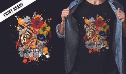Diseño de camiseta tigre y calavera. Diseño de camiseta tigre y calavera.
