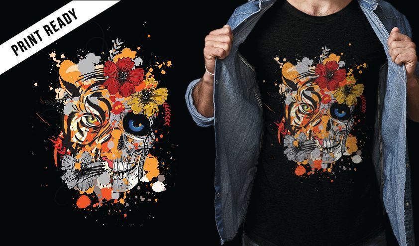 Tiger and skull t-shirt design Tiger and skull t-shirt design