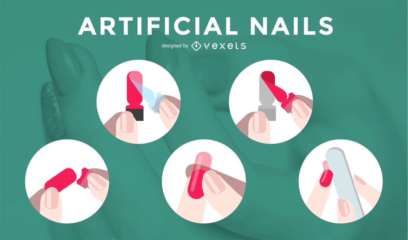 Artificial Nails Process Vector Illustrations