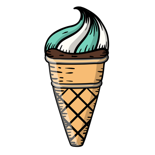 página para colorir kawaii com sorvete fofo no cone de waffle
