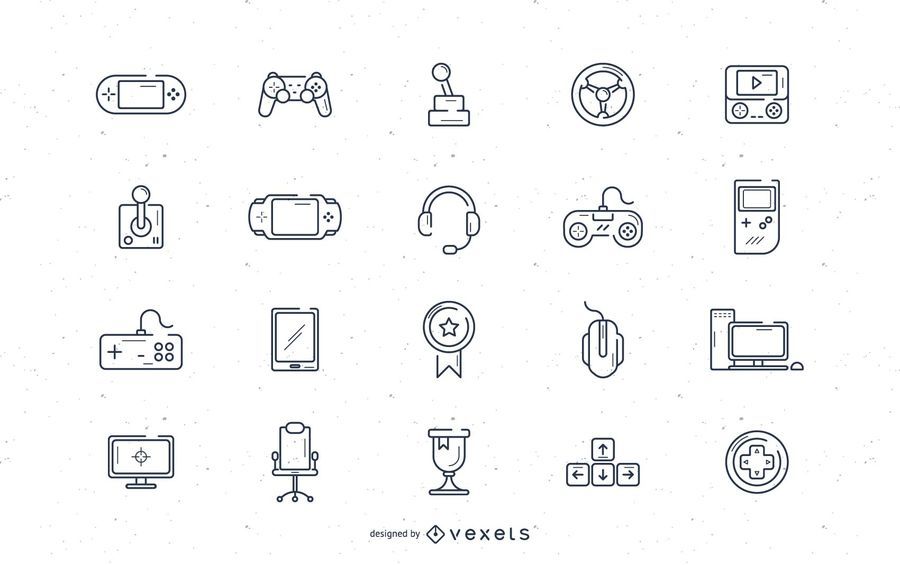 Conjunto de iconos de trazo de videojuego Conjunto de iconos de trazo de videojuego