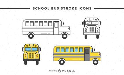 Conjunto de iconos de trazo de autobús escolar