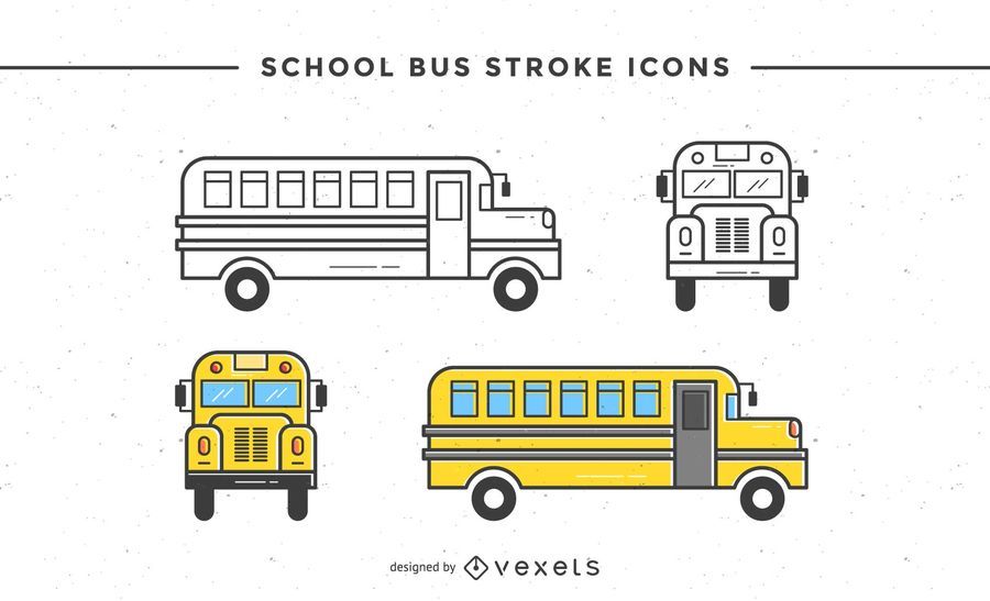 School bus stroke icons set School bus stroke icons set
