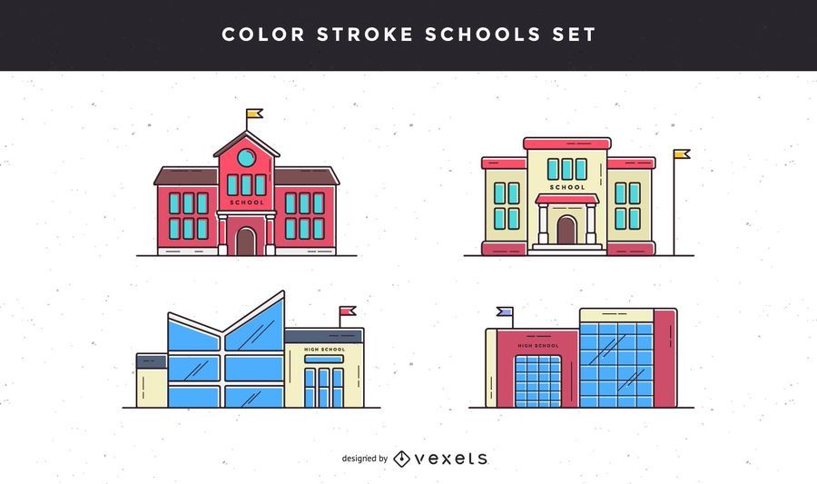 Color stroke school icon set Color stroke school icon set