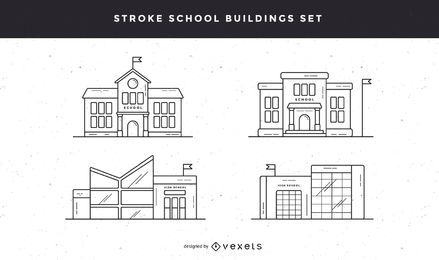 Conjunto de iconos de trazo de edificios escolares
