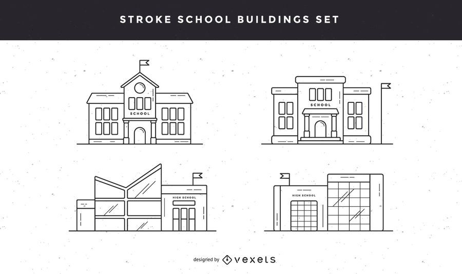 School buildings stroke icon set School buildings stroke icon set