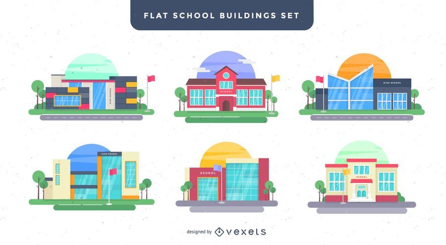 Conjunto de ilustración de edificios escolares Conjunto de ilustración de edificios escolares