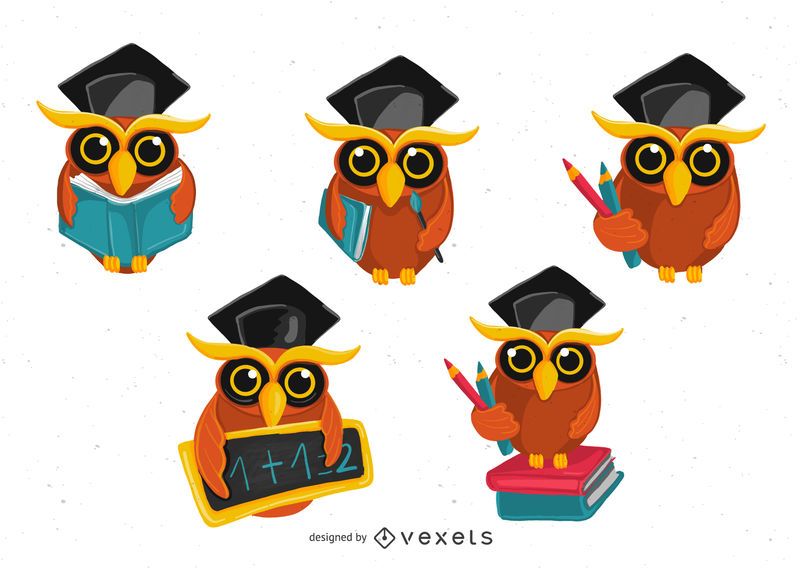 School owl illustration set School owl illustration set