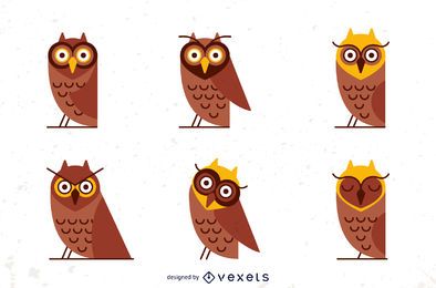 Flache Eule Illustrationssatz