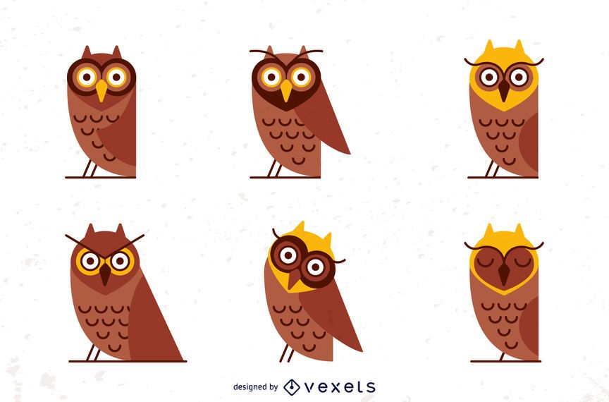 Flat owl illustration set Flat owl illustration set
