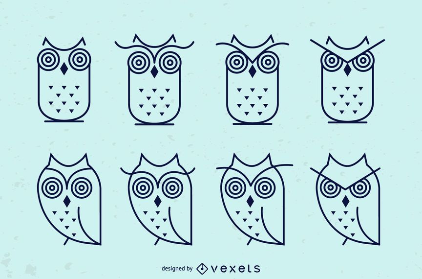Owl stroke icon set Owl stroke icon set