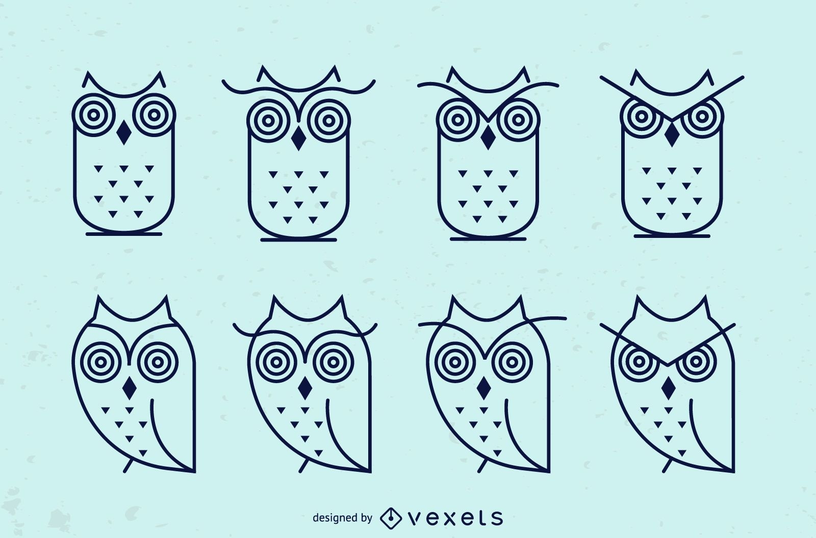 Owl stroke icon set