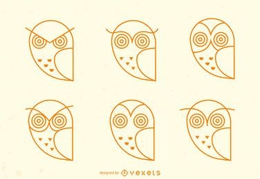 Conjunto de ícones de traço emoji de coruja