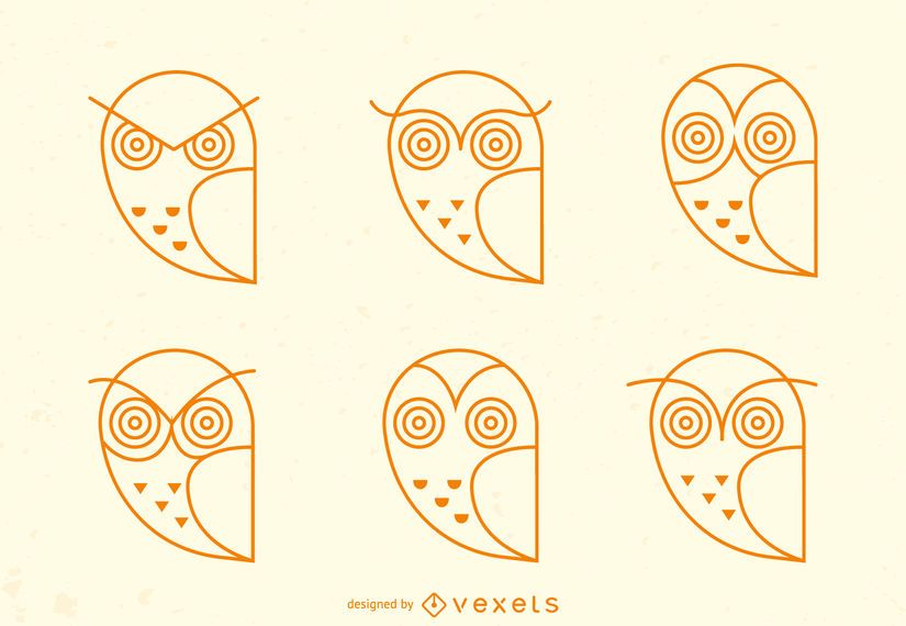Owl emoji stroke icon set Owl emoji stroke icon set