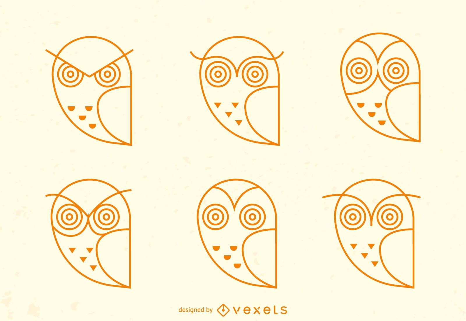 Owl emoji stroke icon set