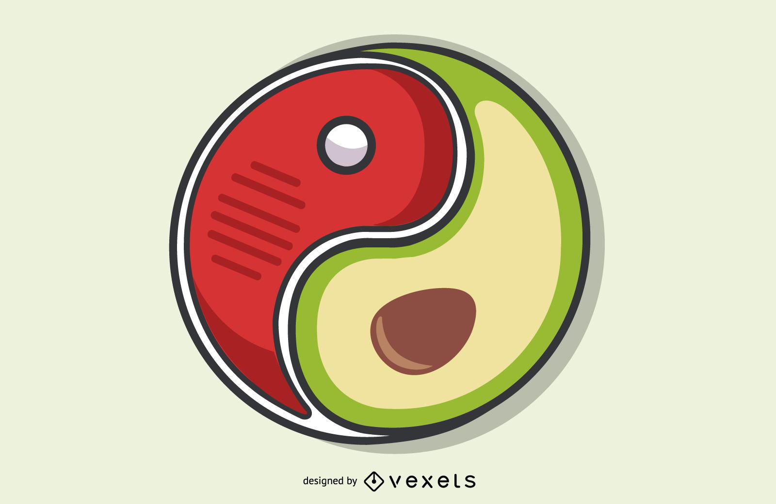 Ilustración de Yin Yang de dieta cetogénica de carne y aguacate