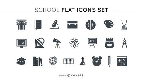 Conjunto de iconos planos de escuela Conjunto de iconos planos de escuela