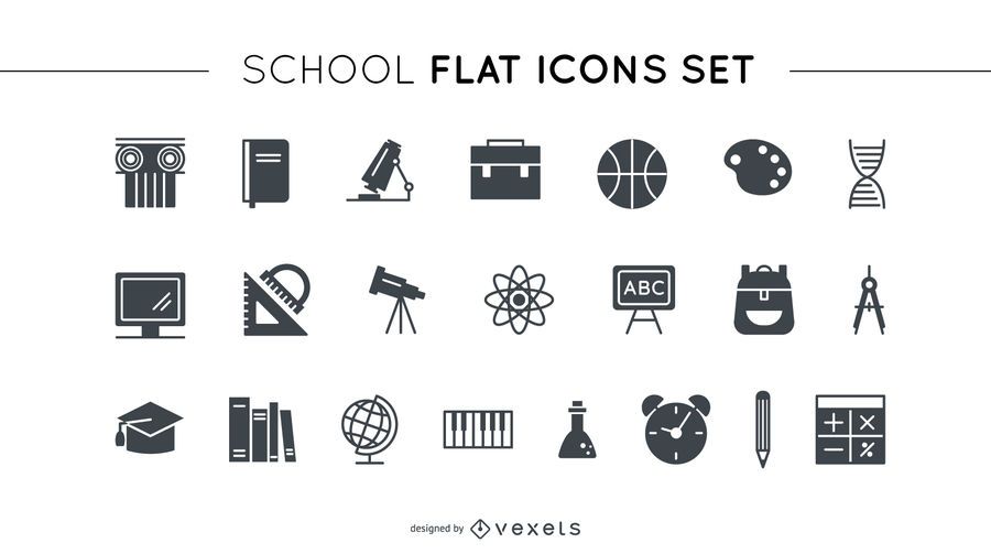Schule flach Symbolsatz Schule flach Symbolsatz