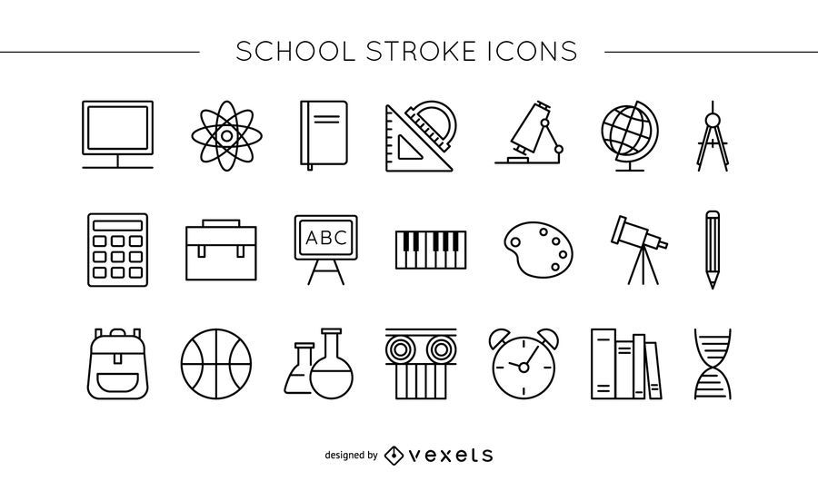 School stroke icon set School stroke icon set