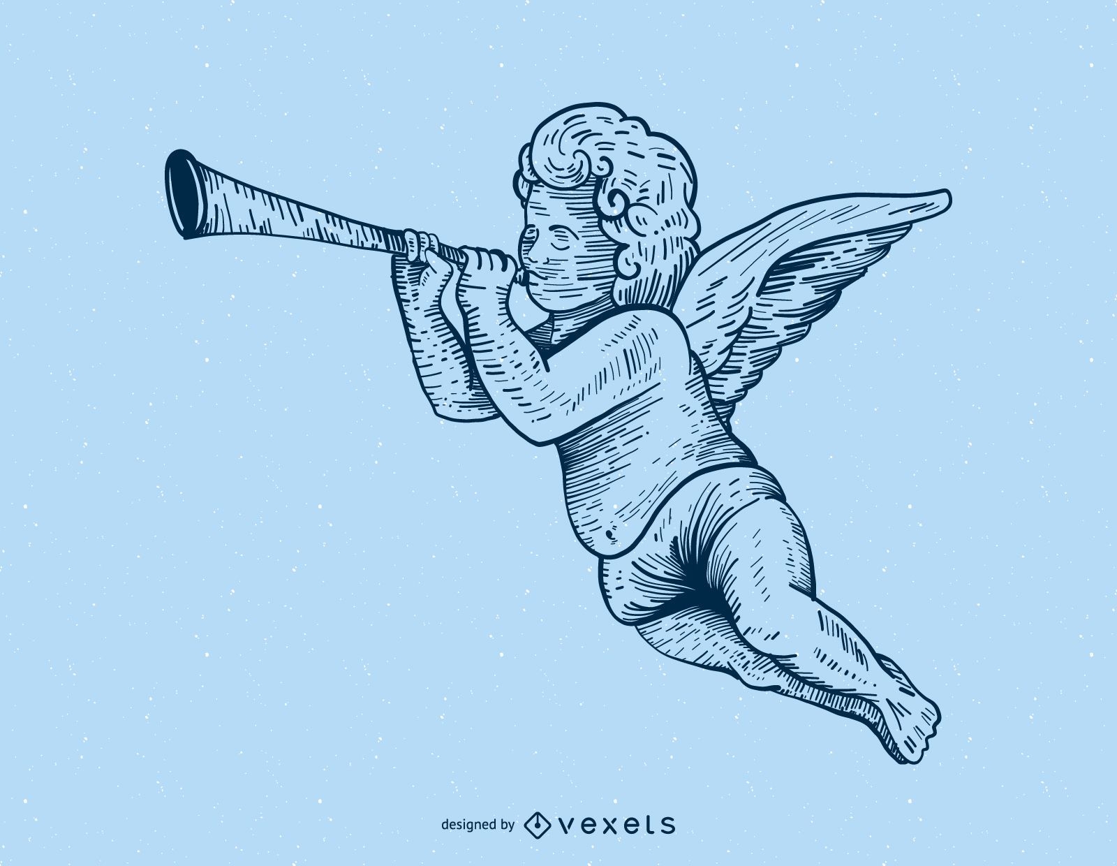 Cupido tocando la trompeta ilustraci?n