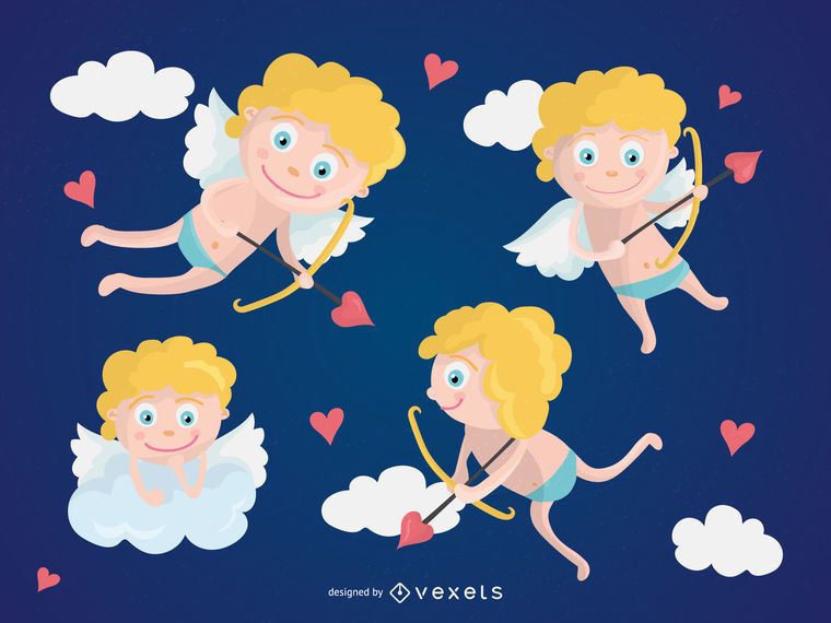 Conjunto de ilustração plana Cupido Conjunto de ilustração plana Cupido