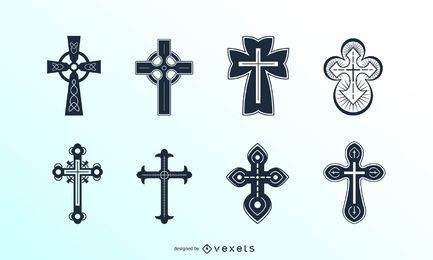 Detaillierte christliche Kreuze gesetzt