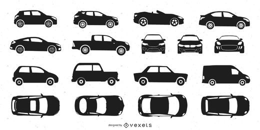 Conjunto de silhueta de carros