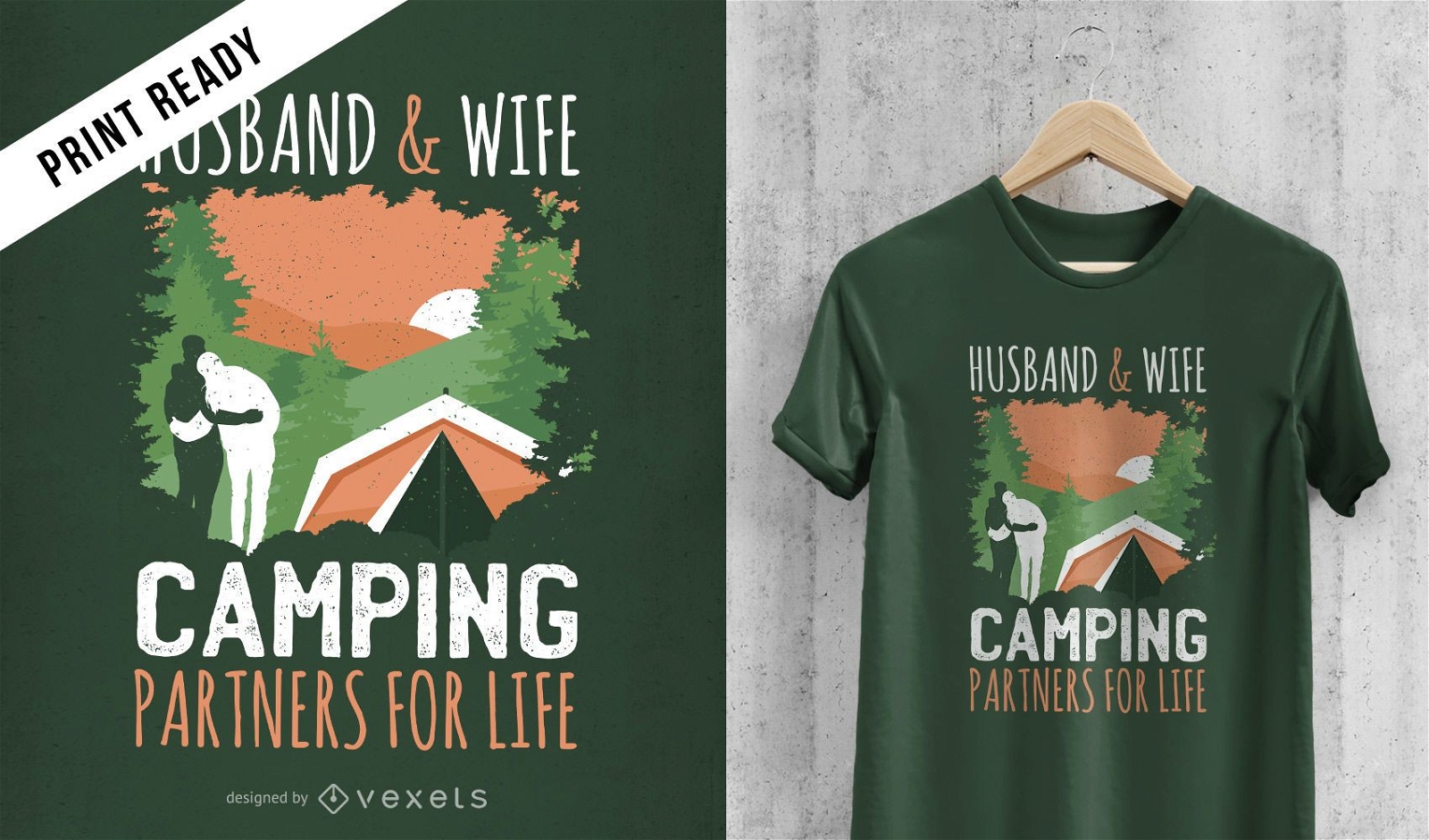 Design de t-shirt de acampamento para casal