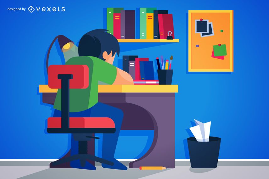 Kid doing homework illustration Kid doing homework illustration