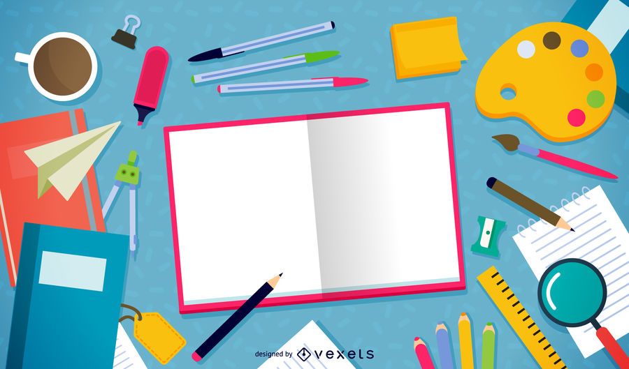 Scattered homework elements illustration Scattered homework elements illustration