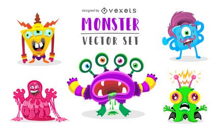 Conjunto de ilustração de monstro estranho engraçado