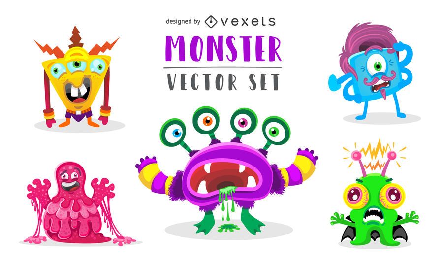 Funny weird monster illustration set Funny weird monster illustration set