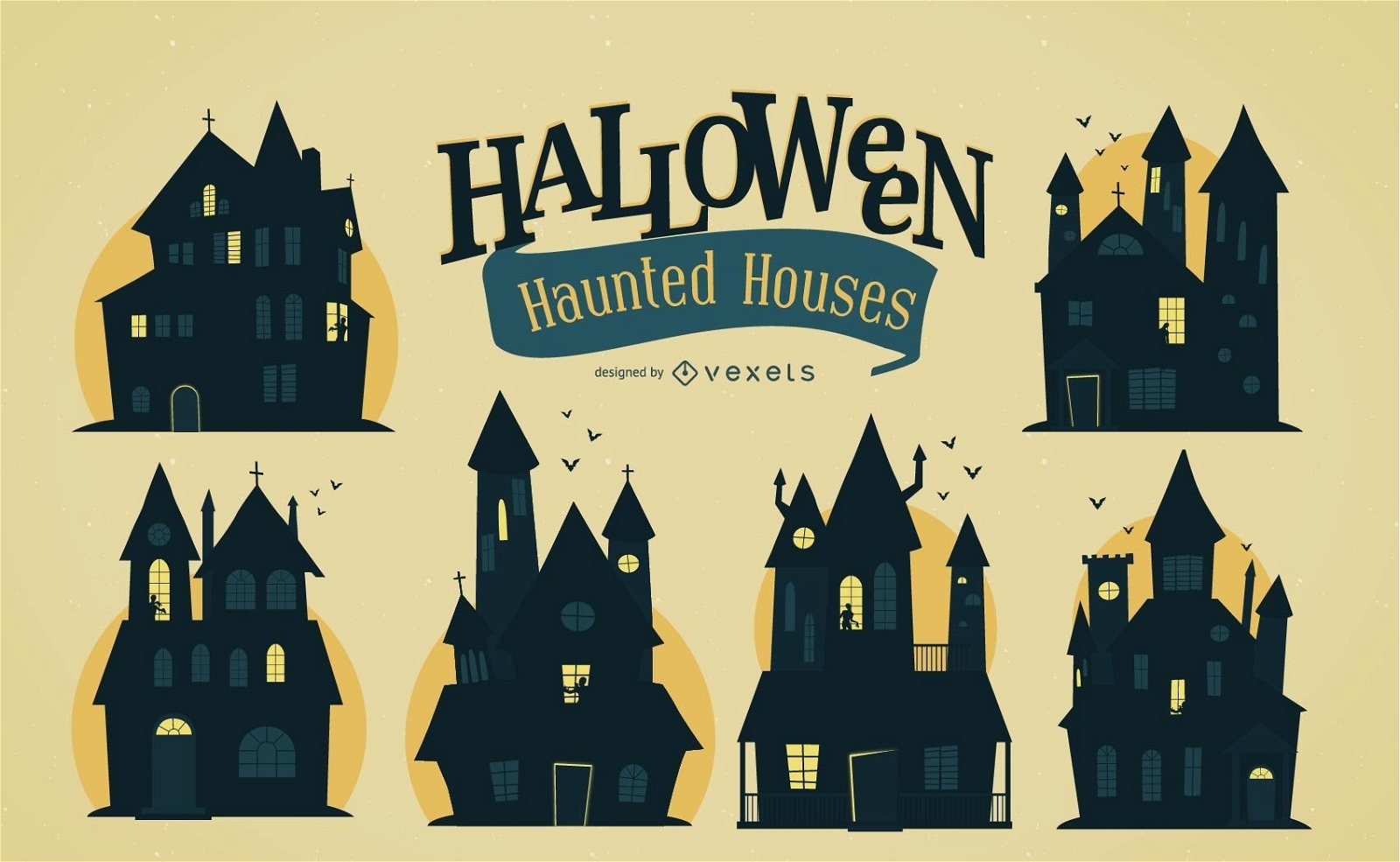 Spooky Halloween houses set
