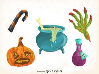 Conjunto de elementos de desenho animado de Halloween