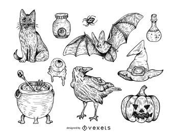 Conjunto de ilustração de Halloween desenhada à mão