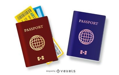 Conjunto de ilustração de passaportes de viagem