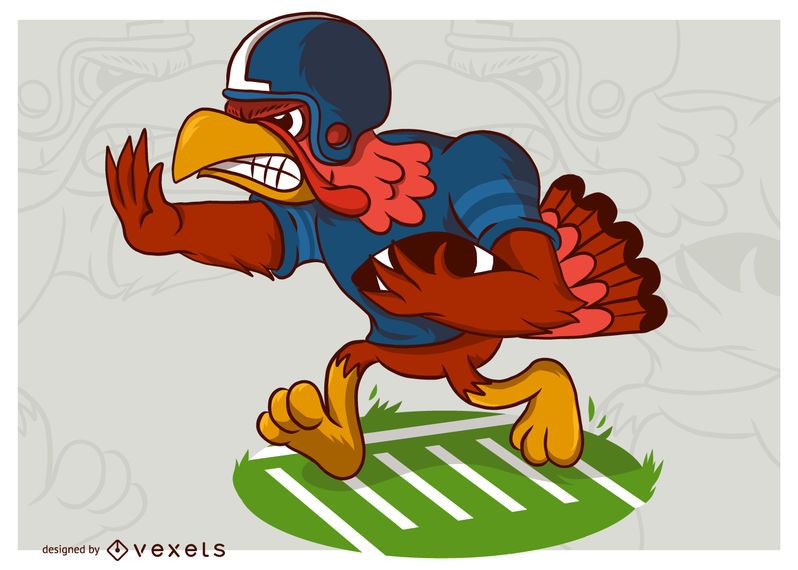 Ação de Graças Turquia futebol jogador Cartoon ilustração vetorial Ação de Graças Turquia futebol jogador Cartoon ilustração vetorial