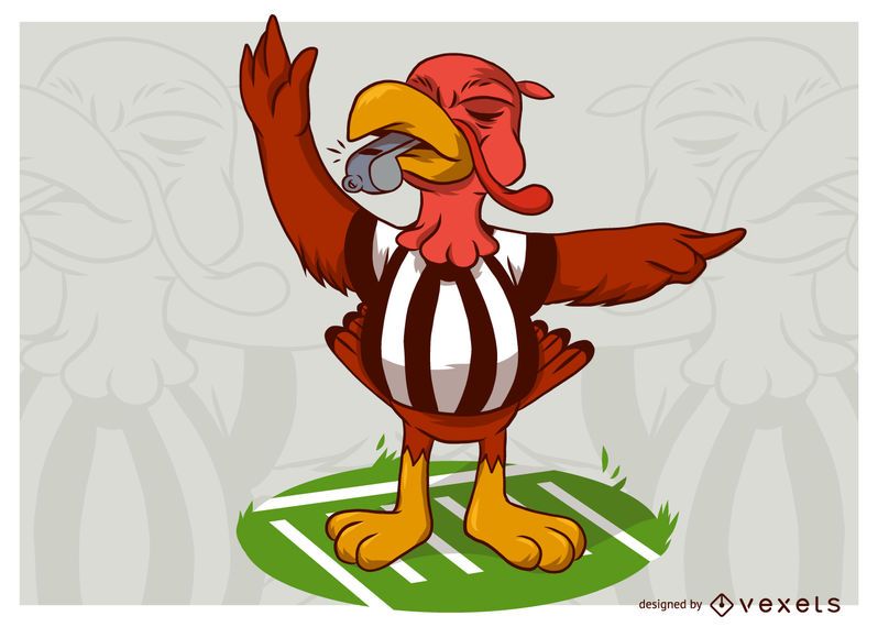Árbitro de futebol de ação de Graças Turquia em uma ilustração de campo Árbitro de futebol de ação de Graças Turquia em uma ilustração de campo