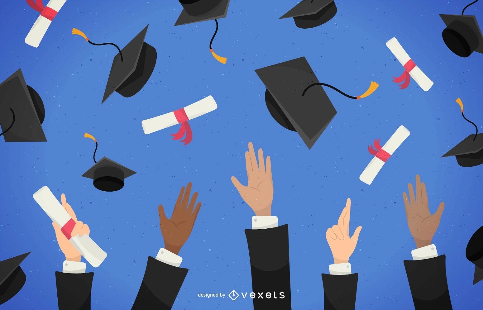 Graduates throwing hats illustration