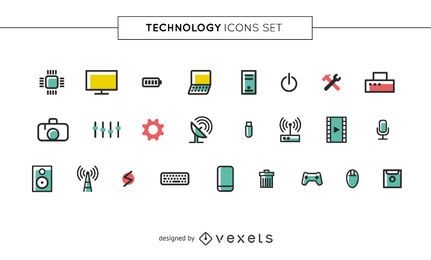 Conjunto de iconos de trazo de tecnología